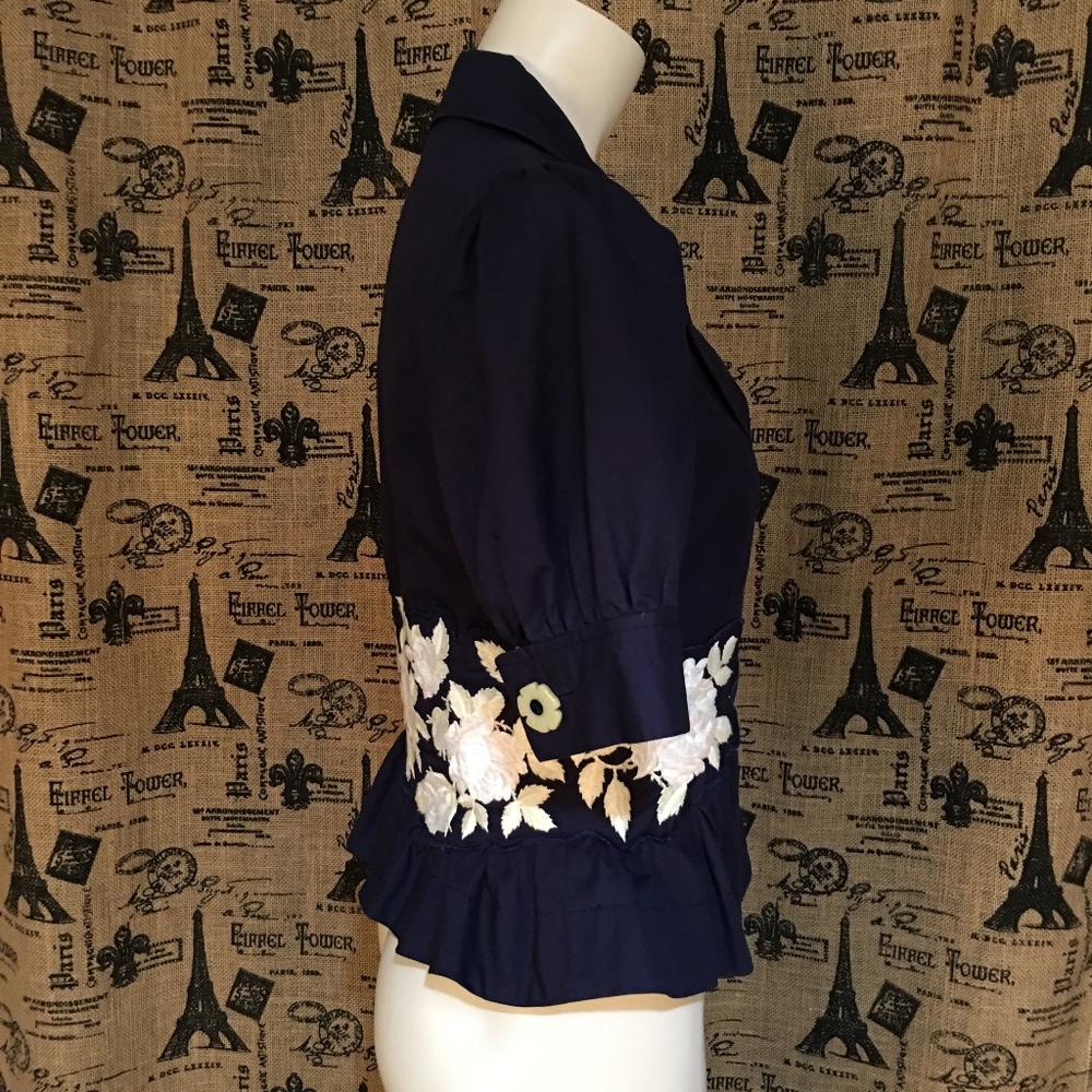 Anthro Elevenses Short Sleeve Floral Embroidered - Picture 3 of 8